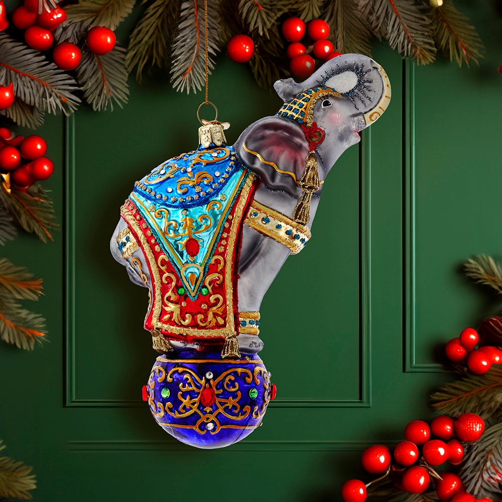 Kurt Adler 7-Inch Bellissimo Glass Elephant Ornament